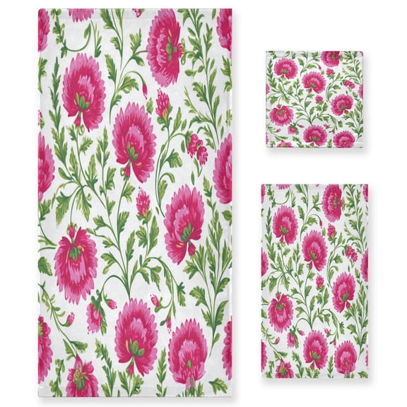 3 Sizes of Towel Sets Including Bath Towel Hand Towel and Washcloth for Daily Use Lush Pink Peonies