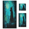 thumbnail image 1 of 3 Sizes of Towel Sets Including Bath Towel Hand Towel and Washcloth for Daily Use Magic Black Cat, 1 of 8