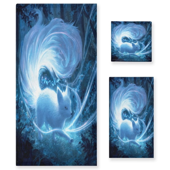 3 Sizes of Towel Sets Including Bath Towel Hand Towel and Washcloth for Daily Use Magic White Fox