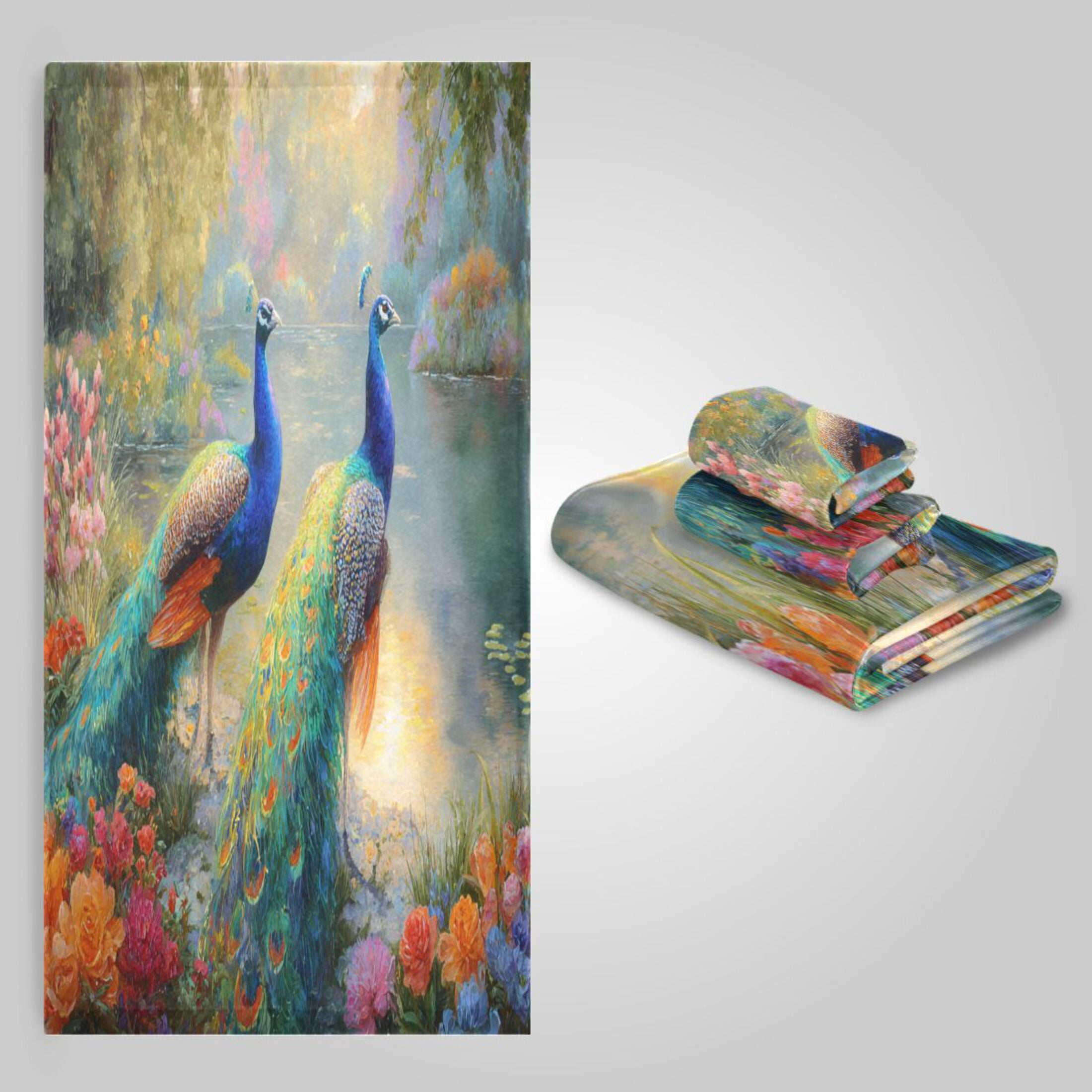 3 Sizes of Towel Sets Including Bath Towel Hand Towel and Washcloth for Daily Use Peacocks in Wonderland