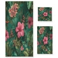 thumbnail image 1 of 3 Sizes of Towel Sets Including Bath Towel Hand Towel and Washcloth for Daily Use Pink and Green Tropical Plants, 1 of 8