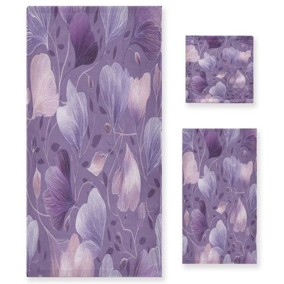3 Sizes of Towel Sets Including Bath Towel Hand Towel and Washcloth for Daily Use Ppurple Lace-like Flowers