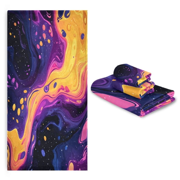 3 Sizes of Towel Sets Including Bath Towel Hand Towel and Washcloth for Daily Use Psychedelic Colors Pattern