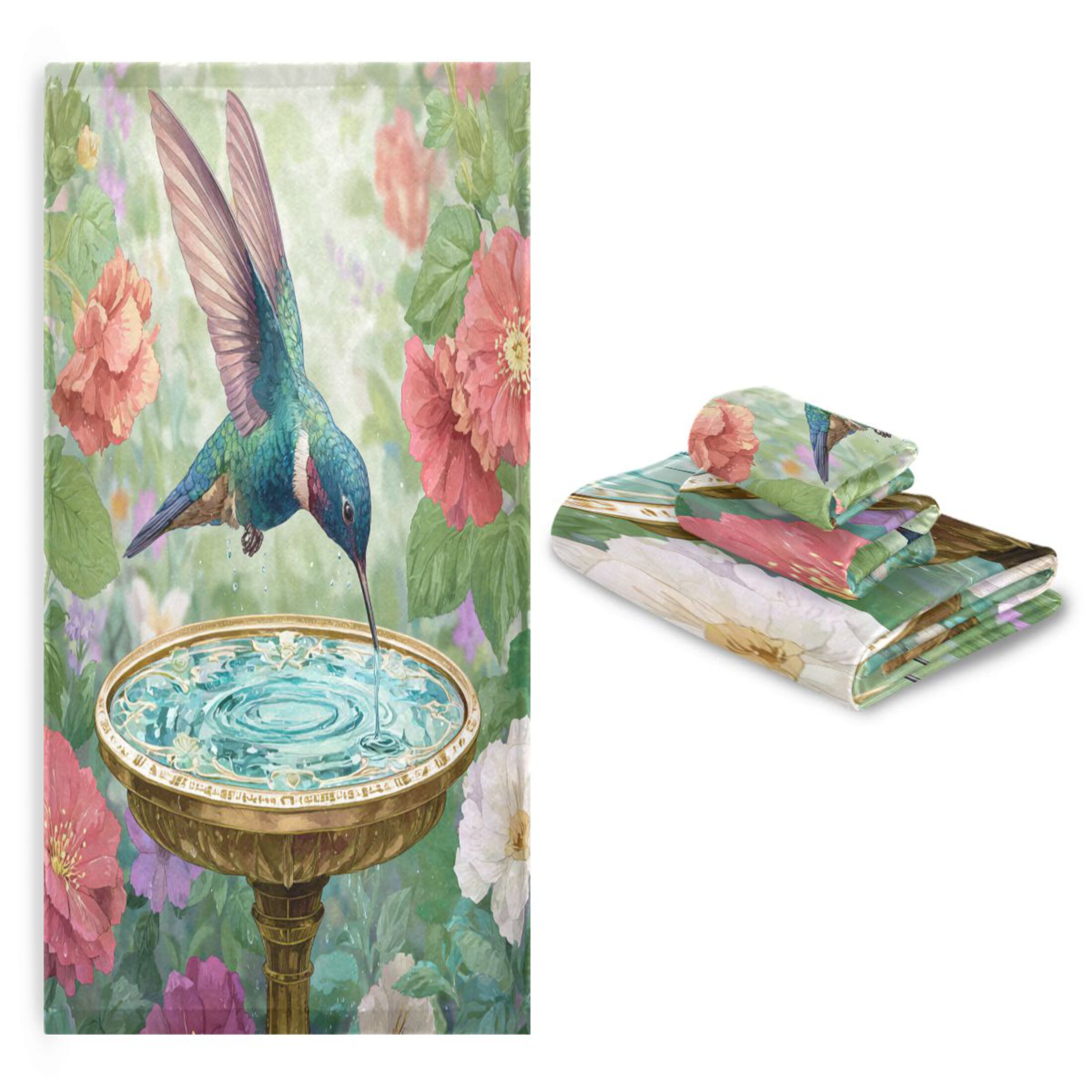 3 Sizes of Towel Sets Including Bath Towel Hand Towel and Washcloth for Daily Use The Graceful Hummingbird
