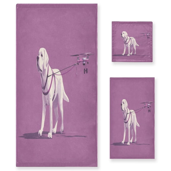 3 Sizes of Towel Sets Including Bath Towel Hand Towel and Washcloth for Daily Use White Labrador
