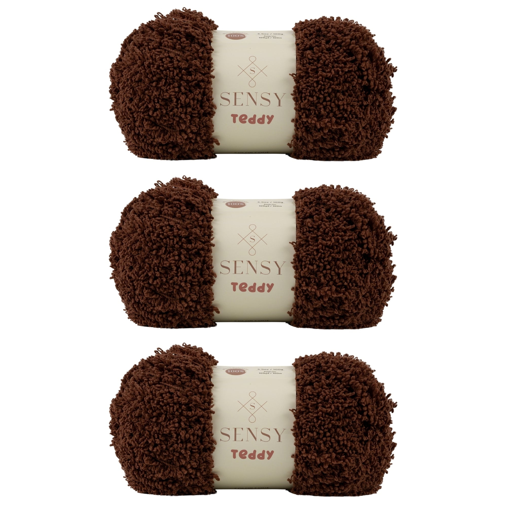 3 Skeins of Sensy Teddy Yarn for Crocheting, Sheepy Yarn, Sherpa Fleece Yarn, Soft Fluffy and Cozy Yarn, Baby Blanket Yarn, Amigurumi Yarn, 3.5 oz, 109 Yards, Gauge 5 Bulky (Brown)