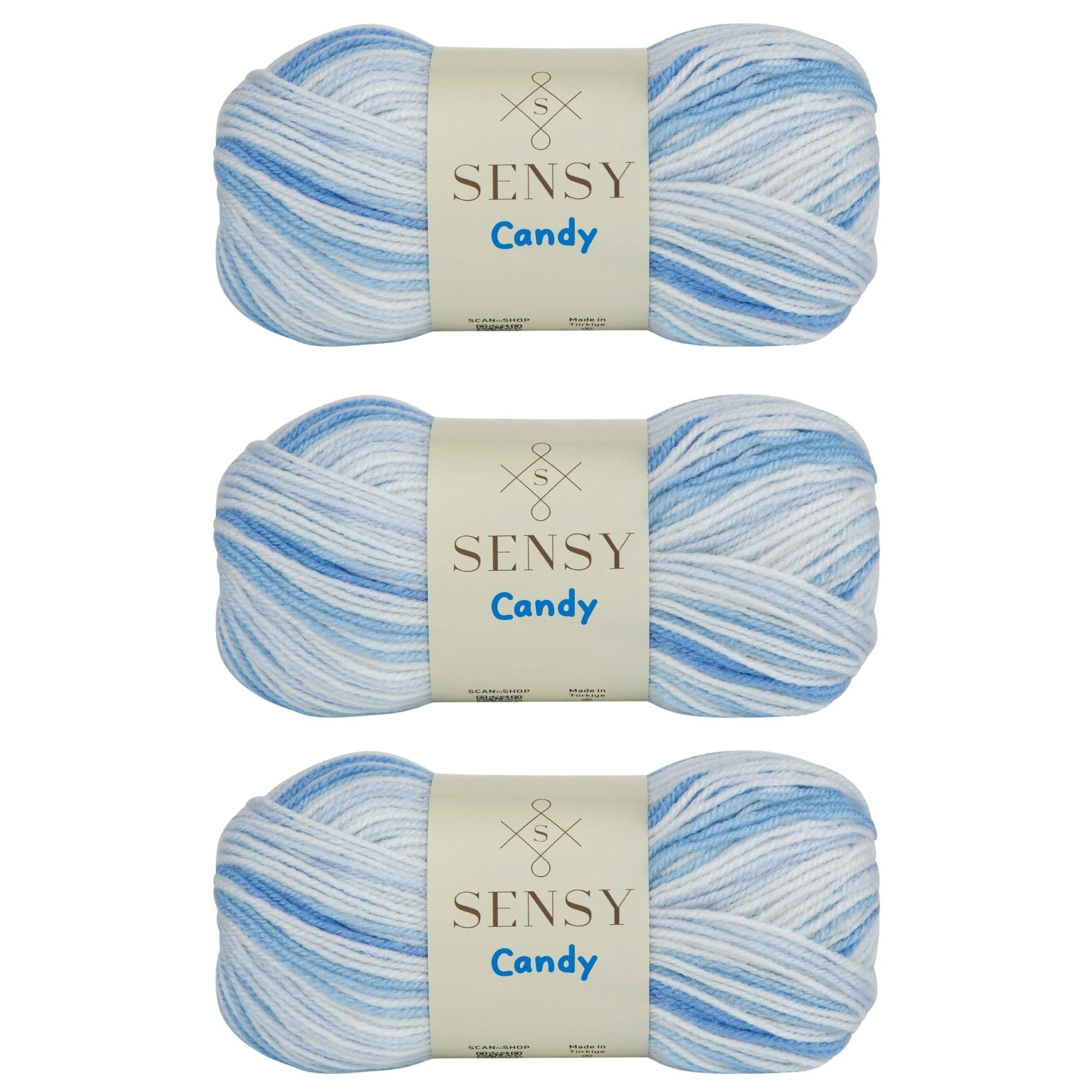 3 Skeins of Sensy Candy Yarn, 3.5 oz, 251 Yards, Multicolor Yarn for Crocheting and Knitting, Craft Yarn, Gauge 3 Light (5431)