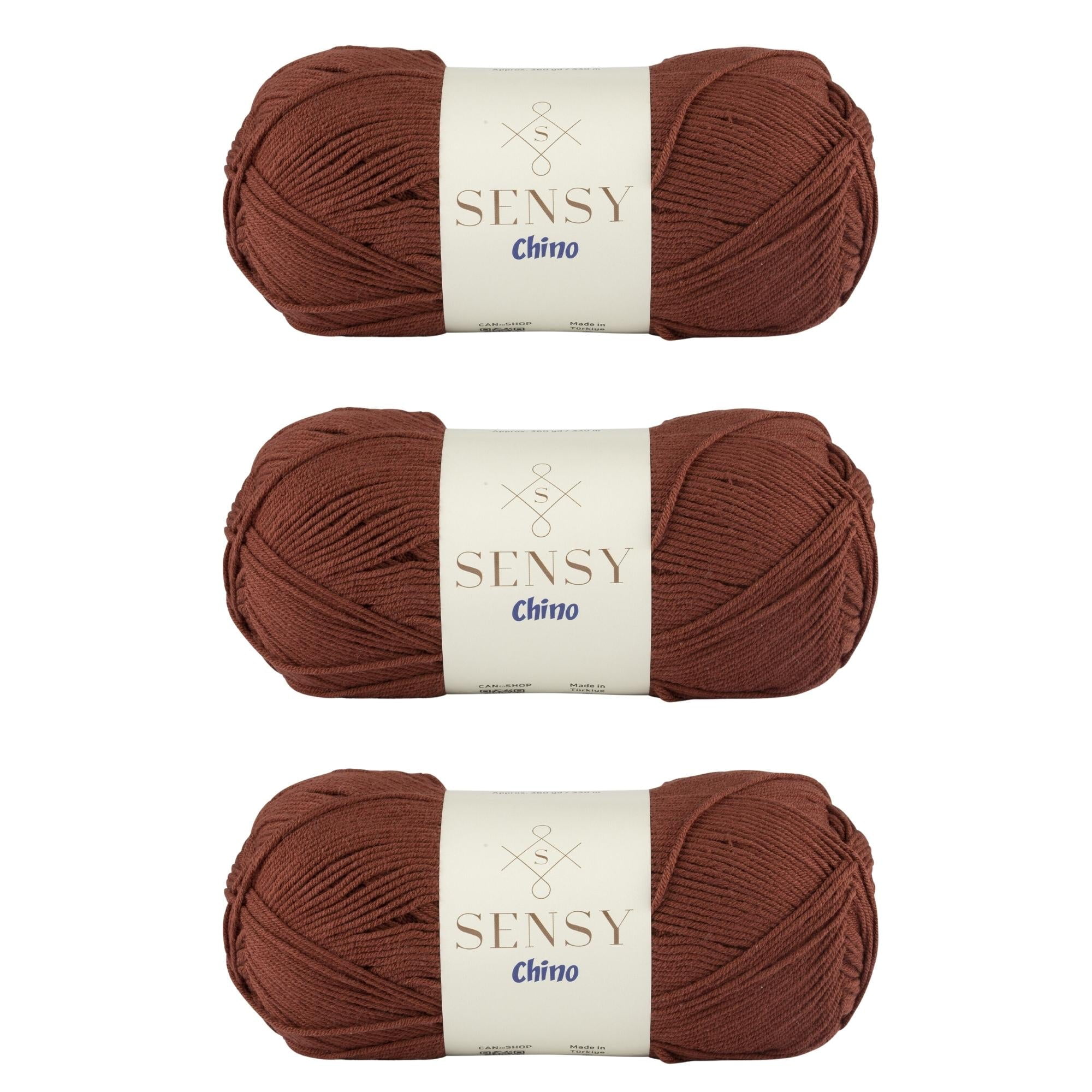 3 Skeins of Sensy Chino Soft Cotton Yarn, Soft Baby Cotton Yarn, Amigurumi Yarn, 3.5 oz, 360 Yards, Gauge 2 Fine (Brown)
