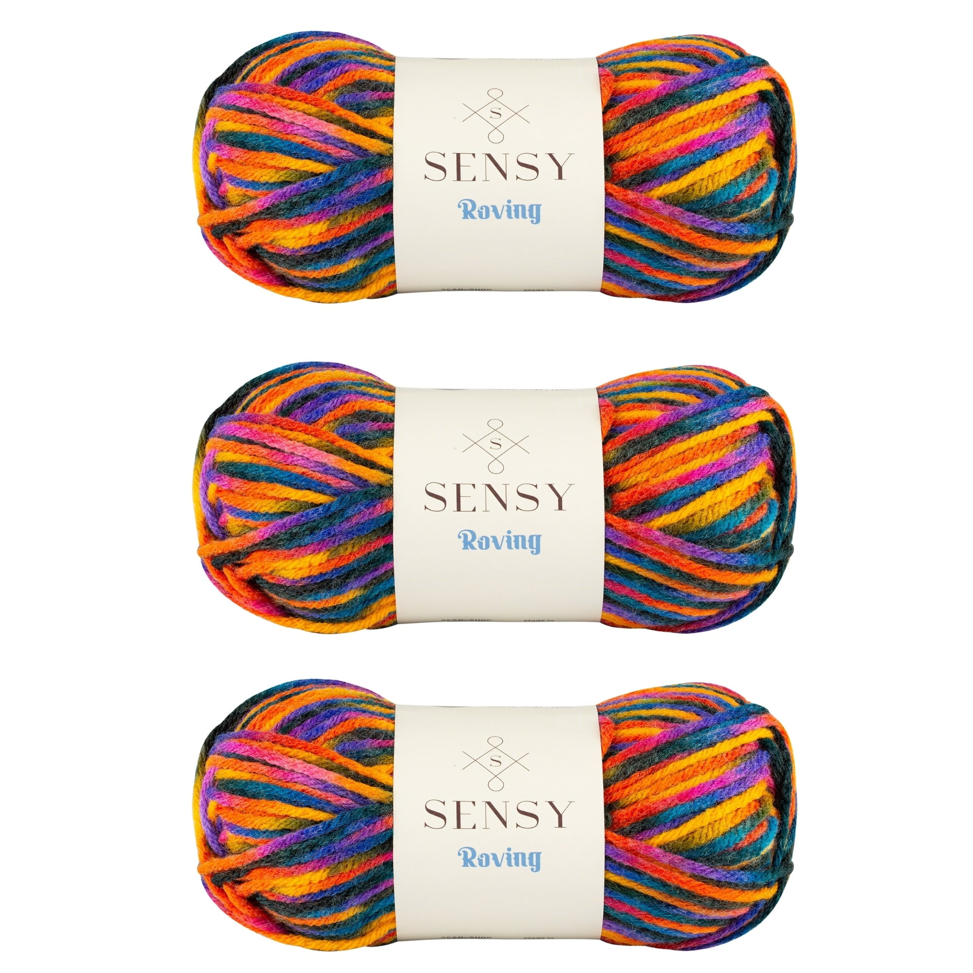 3 Skeins of Sensy Roving Multi Color Yarn, 3.5 oz, 132 Yards, Gauge 5 Bulky (Campfire)