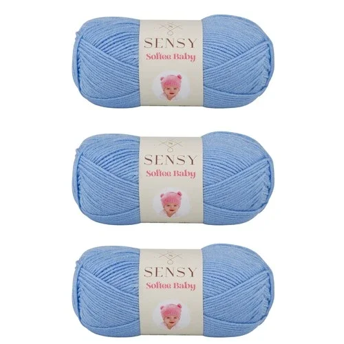 3 Skeins of Sensy Softee Baby Yarn, 3.5 oz, 275 Yards, Gauge 3 Light Blue