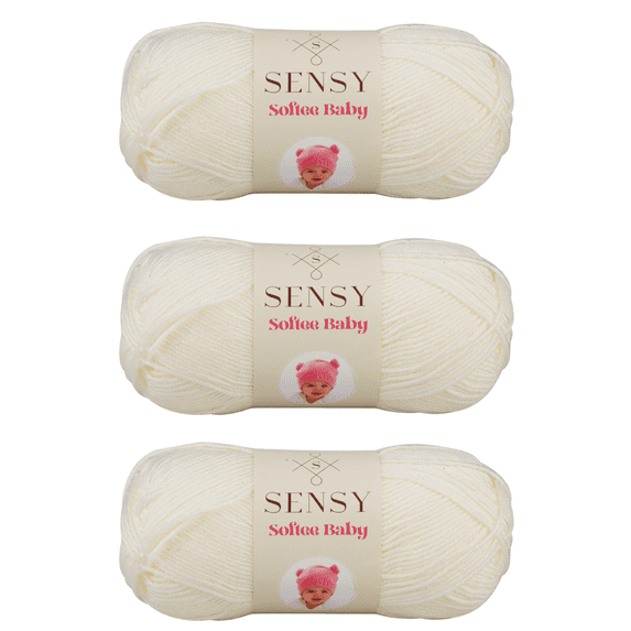 3 Skeins of Sensy Softee Baby Yarn, 3.5 oz, 275 Yards, Gauge 3 Light (Creamy)