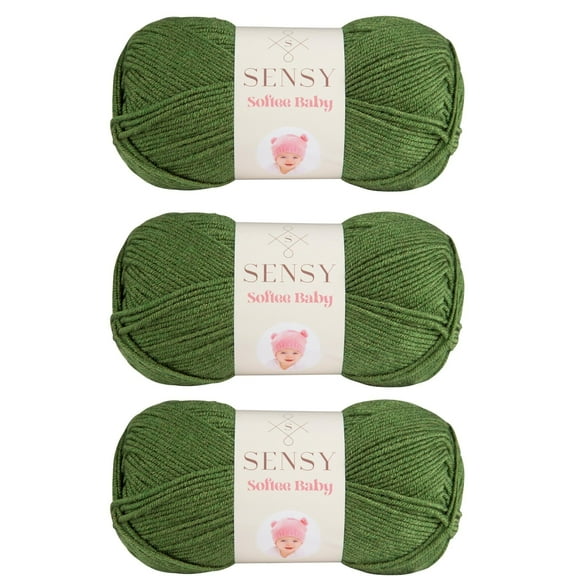 3 Skeins of Sensy Softee Baby Yarn, 3.5 oz, 275 Yards, Gauge 3 Light (Pine Green)