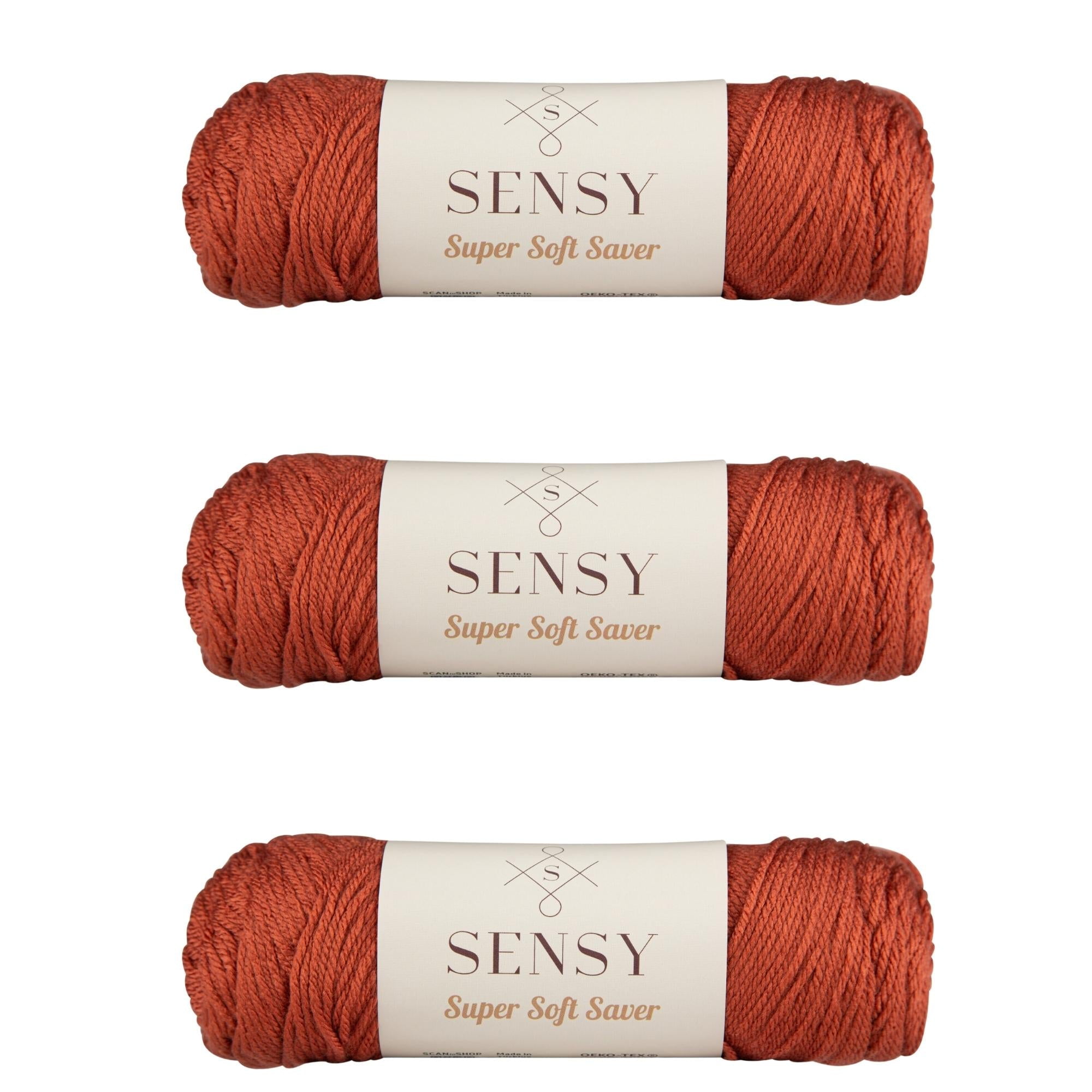 3 Skeins of Sensy Super Soft Saver Yarn, 3.5 oz, 190 Yards, Gauge 4 Medium (Cinnamon)