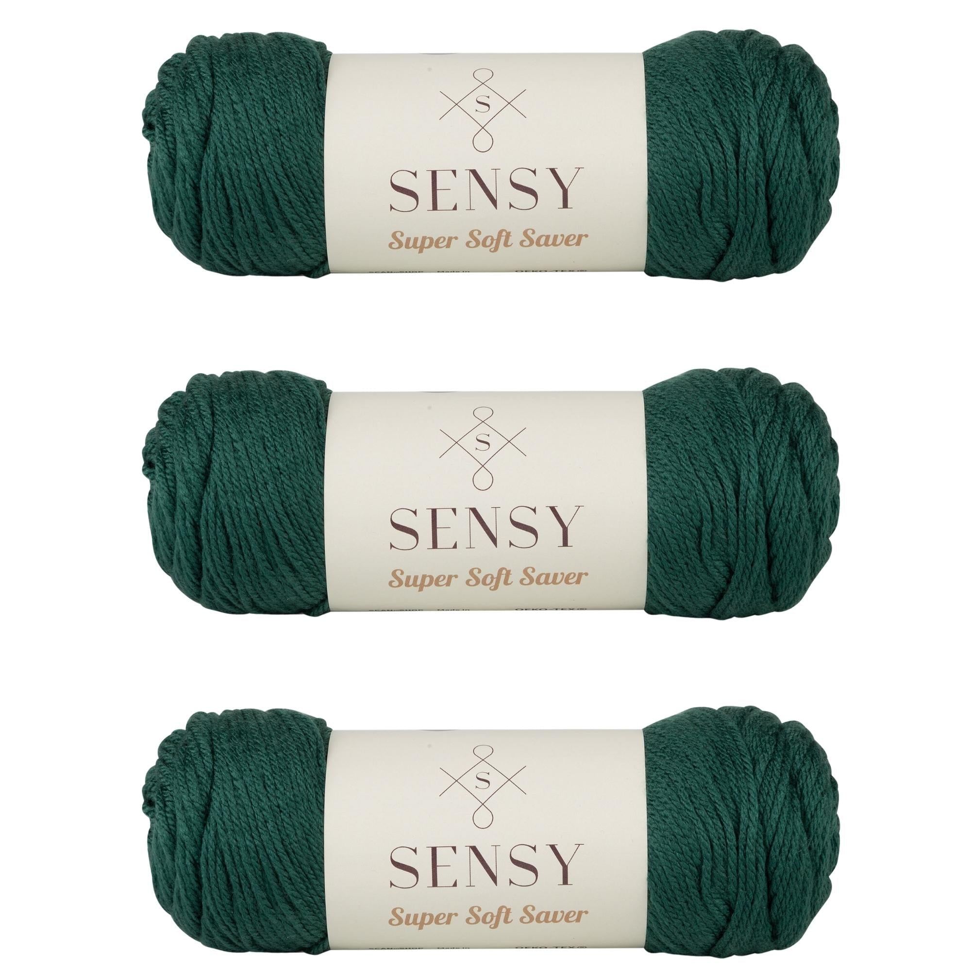 3 Skeins of Sensy Super Soft Saver Yarn, 3.5 oz, 190 Yards, Gauge 4 Medium (Paddy Green)