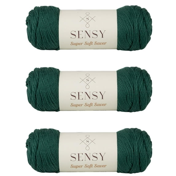 3 Skeins of Sensy Super Soft Saver Yarn, 3.5 oz, 190 Yards, Gauge 4 Medium (Paddy Green)