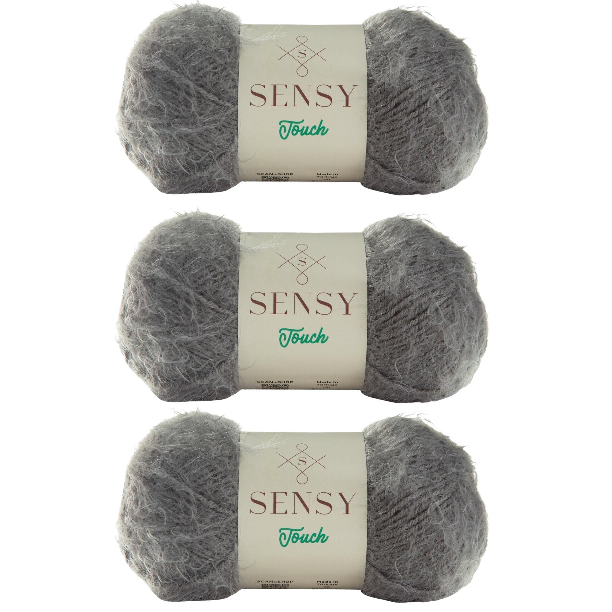 3 Skeins of Sensy Touch Yarn, 3.5 oz, 268 Yards, Gauge 3 Light (Charcoal Gray)