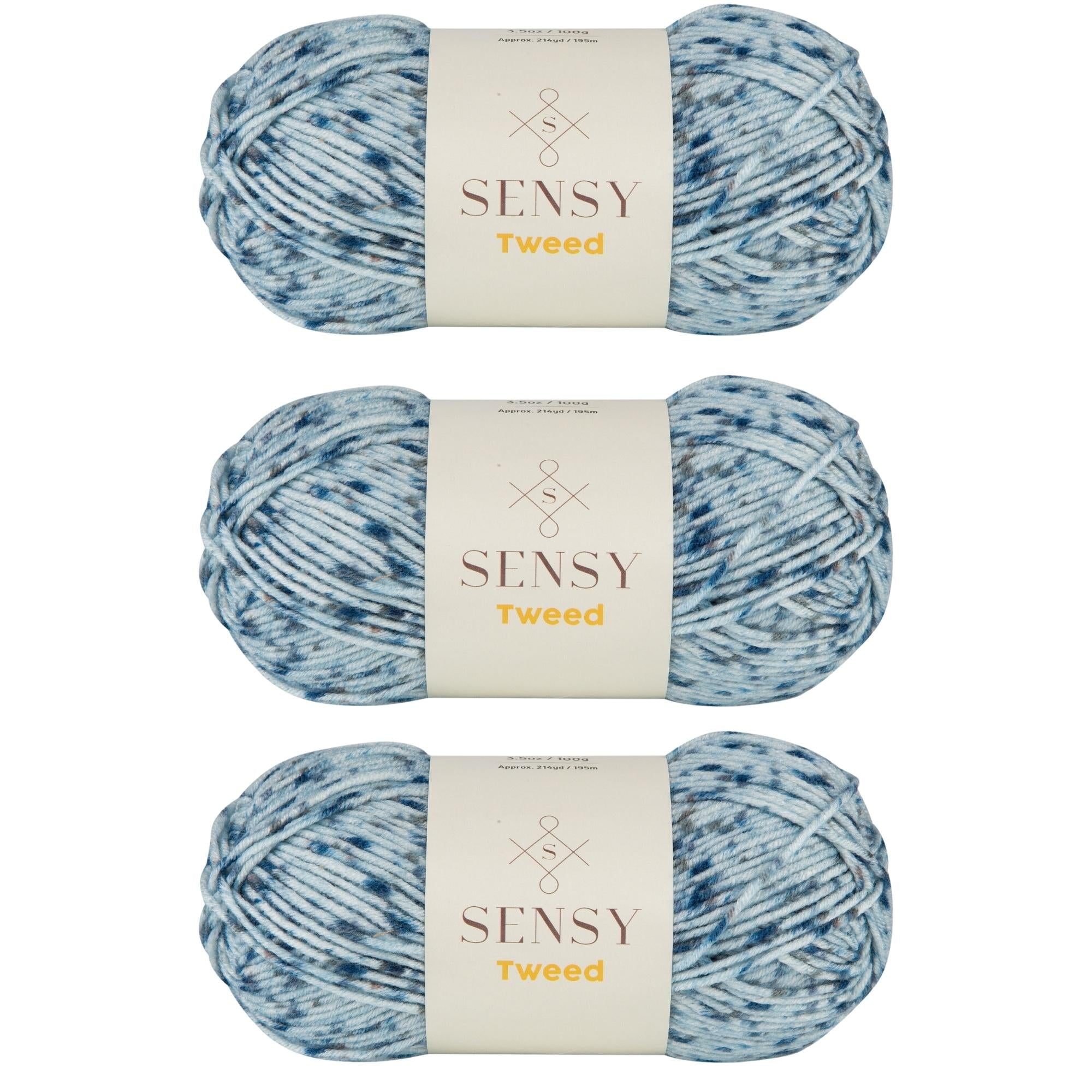 3 Skeins of Sensy Tweed Yarn, 3.5 oz, 214 Yards, Gauge 4 Medium (Blue)