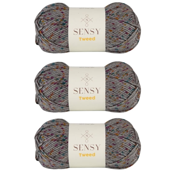 3 Skeins of Sensy Tweed Yarn, 3.5 oz, 214 Yards, Gauge 4 Medium (Gray)