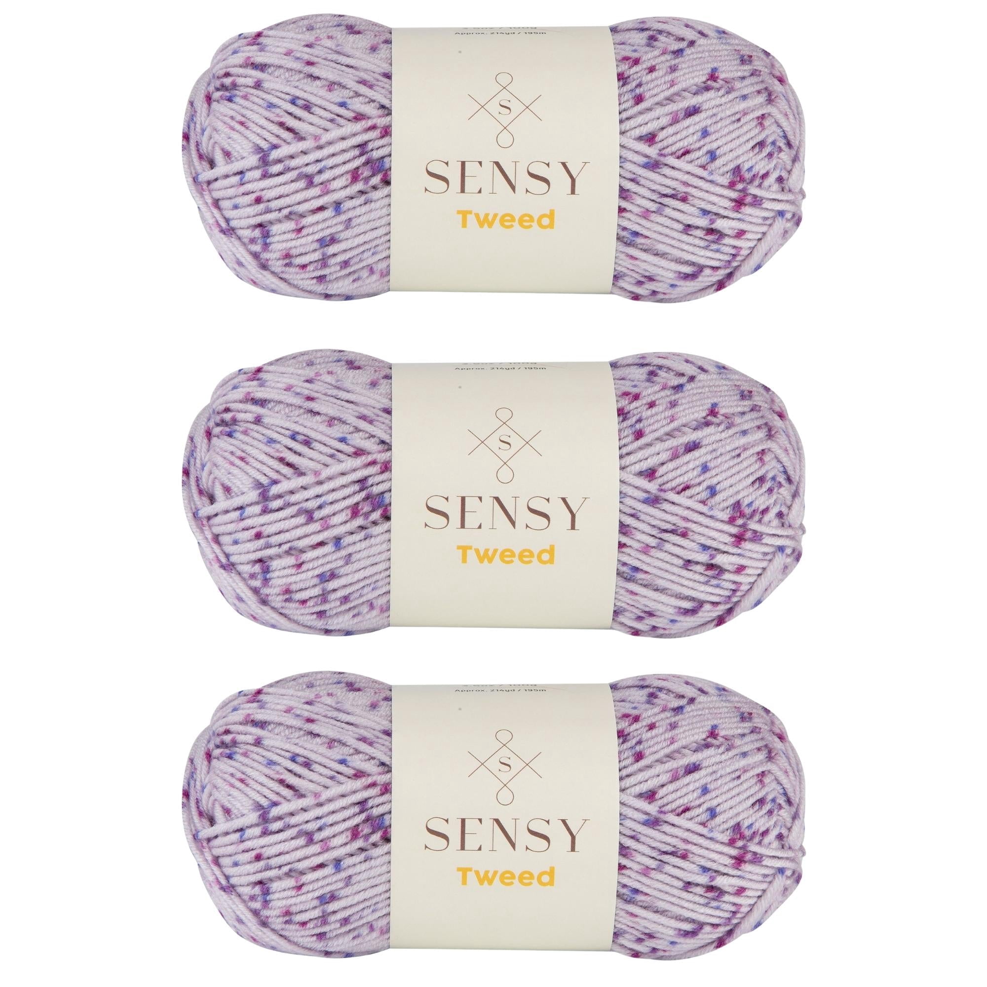 3 Skeins of Sensy Tweed Yarn, 3.5 oz, 214 Yards, Gauge 4 Medium (Purple)