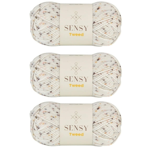 3 Skeins of Sensy Tweed Yarn, 3.5 oz, 214 Yards, Gauge 4 Medium (White)