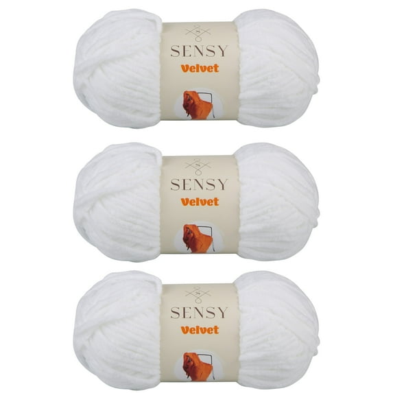 3 Skeins of Sensy Velvet Yarn for Crocheting, Baby Blanket Yarn, Chenille Yarn, Amigurumi Yarn, 3.5 oz, 132 Yards, Gauge 5 Bulky (White)