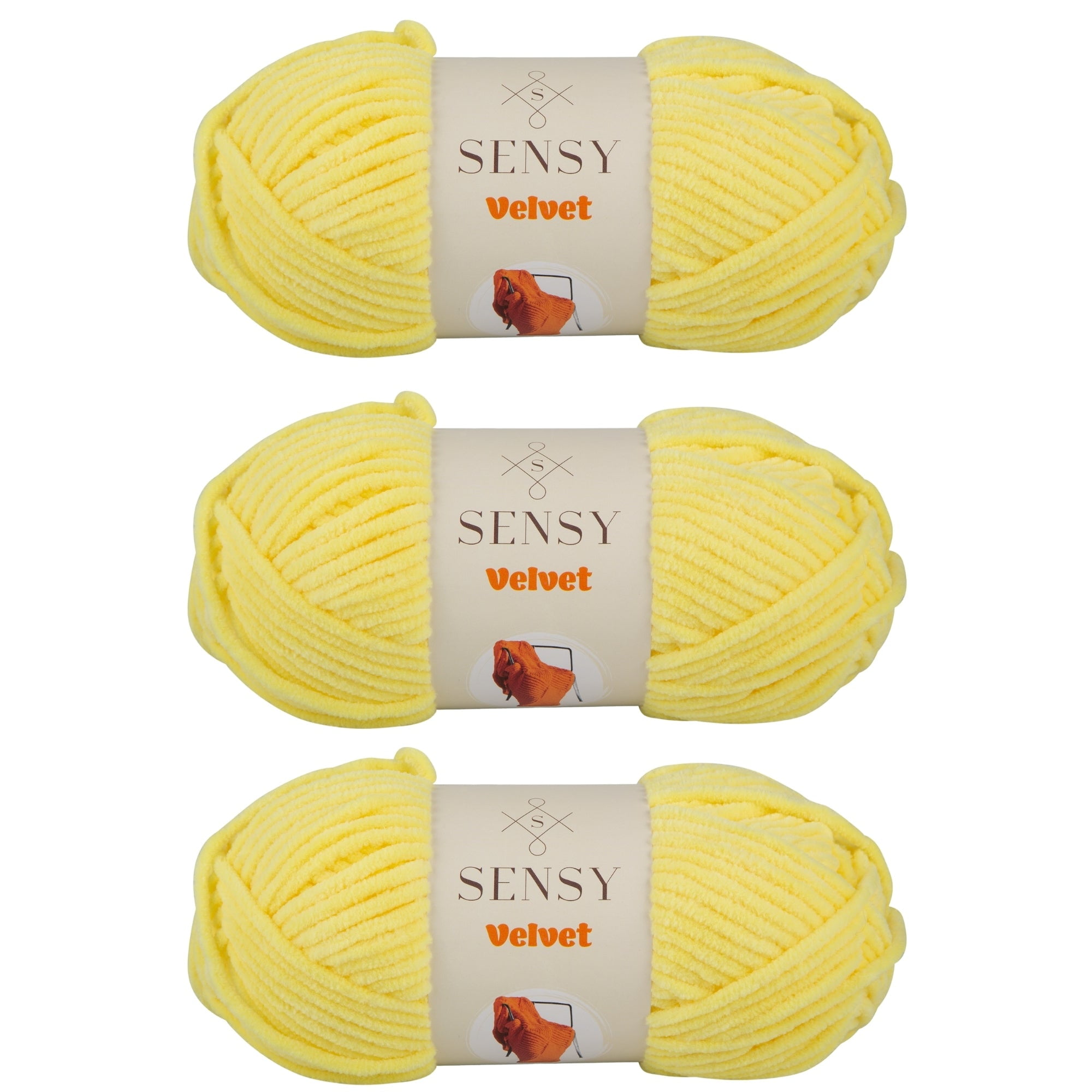 3 Skeins of Sensy Velvet Yarn for Crocheting, Baby Blanket Yarn, Chenille Yarn, Amigurumi Yarn, 3.5 oz, 132 Yards, Gauge 5 Bulky (Yellow)