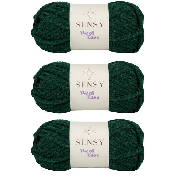 3 Skeins of Sensy Wool Ease Yarn, 3.5 oz, 66 Yards, Gauge 6 Super Bulky (Forest Green)