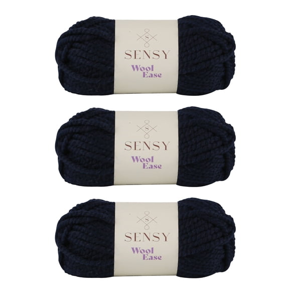 3 Skeins of Sensy Wool Ease Yarn, 3.5 oz, 66 Yards, Gauge 6 Super Bulky (Navy Blue)