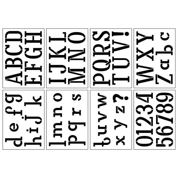 Craft Smart 3" Skinny Serif Alphabet Stencils - Reusable Plastic, 64 Designs per Pack, 8 Sheets Each - Ideal for DIY Crafts, Decor, Furniture & Gifts, 6 Pack