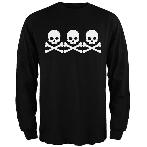 3 Skull And Crossbones Black Adult Long Sleeve T-Shirt - Small