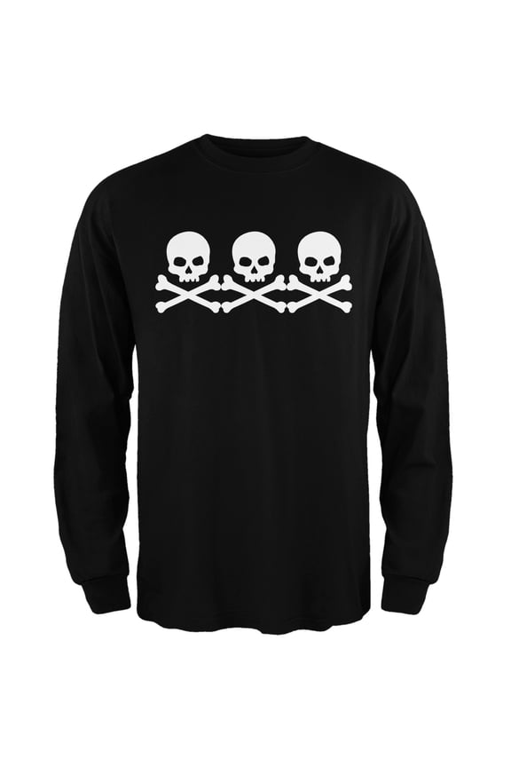 3 Skull And Crossbones Black Adult Long Sleeve T-Shirt - Small