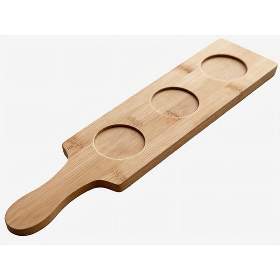 3-Slot Bamboo Beer Tasting Flight Paddle Board 15.5"L3.5W, 2.7in Round Cutout Serving Tray for Wine Sample Condiment Jars