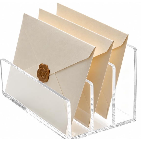 3-Slot Clear Acrylic Mail Holder Vertical Letter Sorter & Desk Organizer for Bills, Envelopes & Notebooks, Compact 6.88 x 3.97 x 4.05 inch