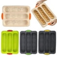 thumbnail image 1 of 3-Slot French Bread Pan - Non Stick Silicone Baguette Mold for Hoagie, Sub Roll & Hot Dog Buns - Oven Safe Baking Tray with Vent Holes (Beige) Clearance, 1 of 8