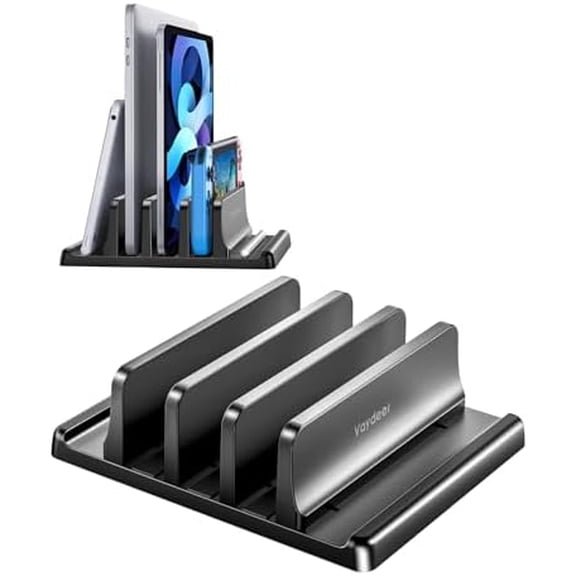 3-Slot Vertical Laptop Stand Organizer, Laptop Storage Holder Made of Premium ABS Plastics 5 in 1 Design,Desktop Space-Saving Adjustable Desk Organizer for All MacBook/Chromebook/Surface