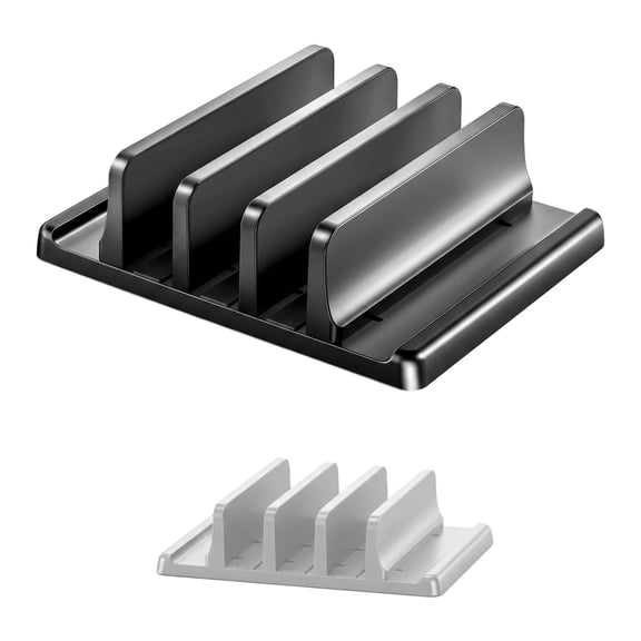 3-Slot Vertical Laptop Stand Organizer, Laptop Storage Holder Made of Premium ABS Plastics 5 in 1 Design,Desktop Space-Saving Adjustable Desk Organizer for All MacBook/Chromebook/Surface