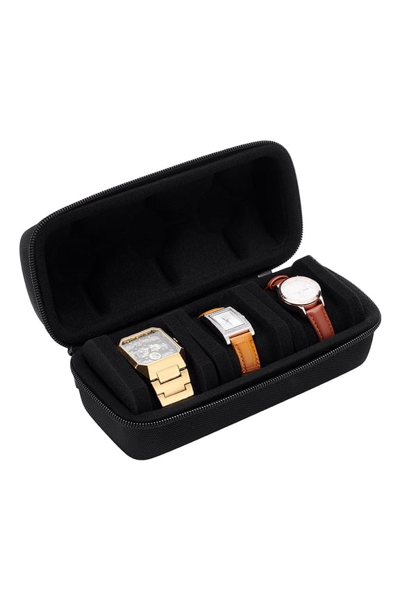 3 Slot Watch Case for Travel And Storage Watch Roll Case Watch Carrying Case Black Watch Box Portable Zipper Storage Organizer Box