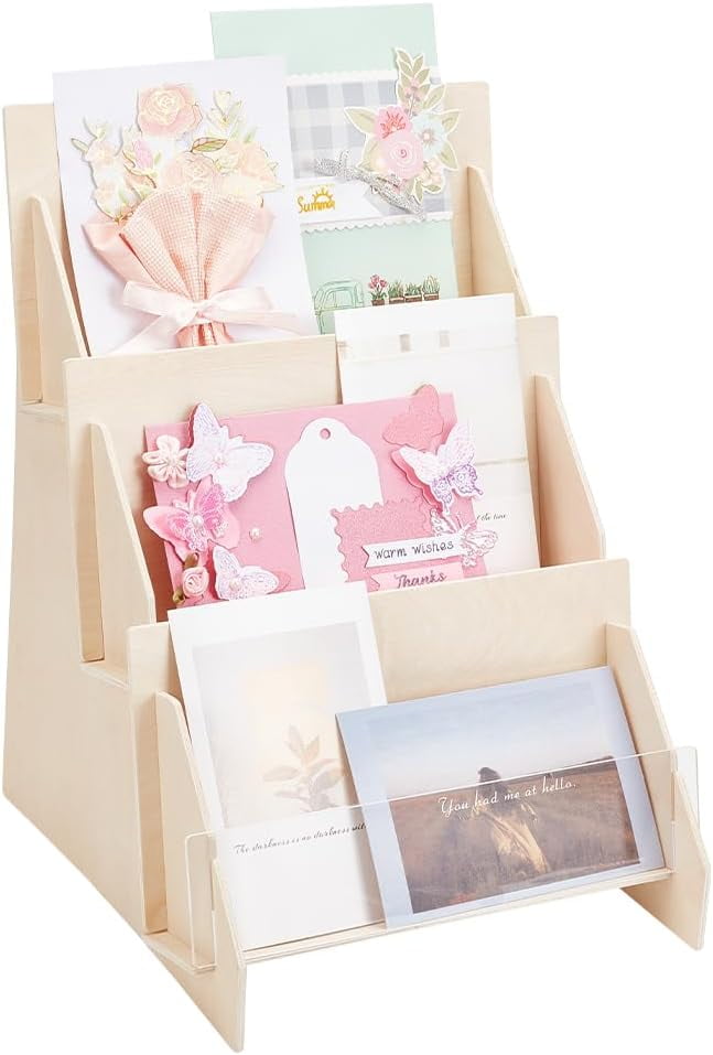 3-Slot Wood Display Risers for Greeting Card Display PapayaWhip 24.4x25 ...
