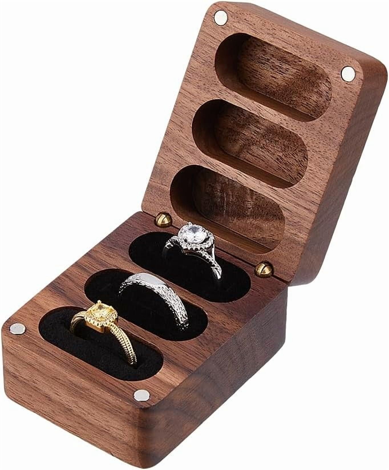 Ring Box For Large Rings 3 Slot Wood Rings Box Proposal Engagement Ring Storage Wedding Rings ...