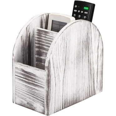 3-Slot Wooden Remote Control Holder, Remote Caddy Holder Media Organizer, Desktop Storage Rack for TV Remotes, Office Supplies(Rustic White)