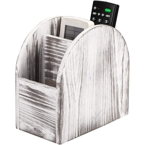Oumilen 3-Slot Wooden Remote Control Holder, Remote Caddy Holder Media Organizer, Desktop Storage Rack for TV Remotes, Office Supplies (Rustic White)