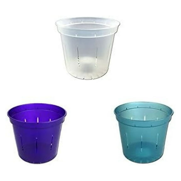 3" Slotted Orchid Pots 3-Pack - Amethyst, Blue Sapphire - Clear Plastic Pots with Drainage for Orchids, African Violets & Tropical Plants
