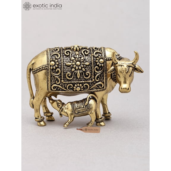 3" Small Brass Superfine Cow and Calf