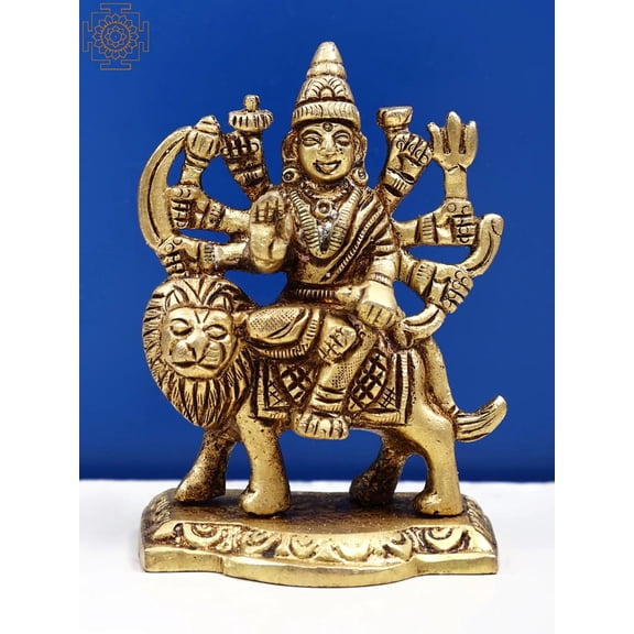 3" Small Goddess Durga Sculpture in Brass | Handmade | Made in India
