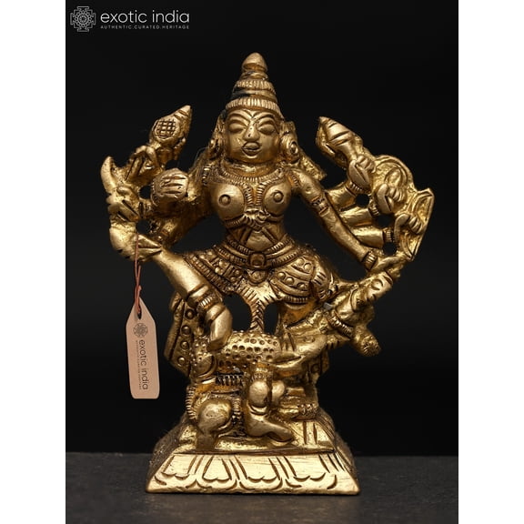 3" Small Goddess Mahishasuramardini (Goddess Durga) | Brass Statue