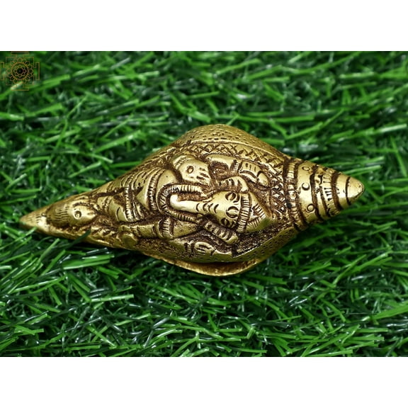 3" Small Lord Ganesha Conch in Brass | Handmade | Made in India