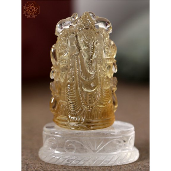 3" Small Lord Ganesha Made Of Natural Citrine | Crystal Base