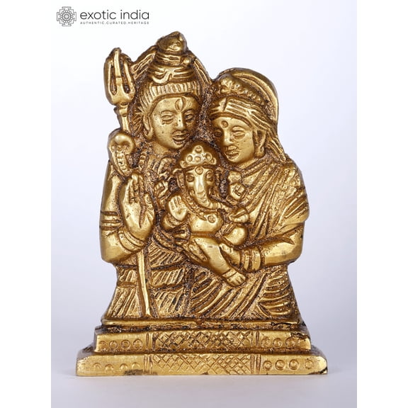 3" Small Shiva - Parvati with Baby Ganesha | Brass Statue