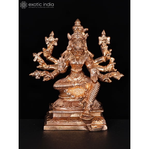 3" Small Sitting Eight Armed Goddess Varahi | Bronze Statue