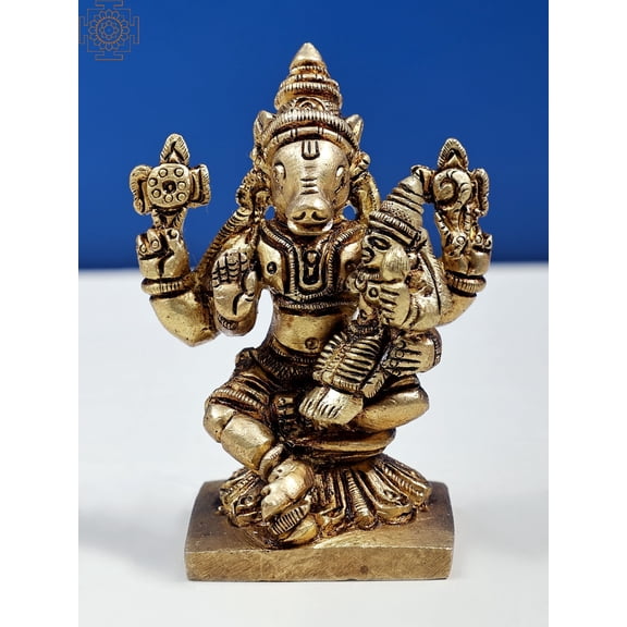 3" Small Varaha Idol with Devi Lakshmi | Handmade Brass Statues